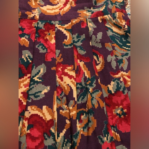 Vtg 90s David Hollis Digital Floral Pleat Front Maxi Skirt - Picture 5 of 10